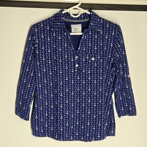 Riders by Lee Blue Anchor Print Blouse